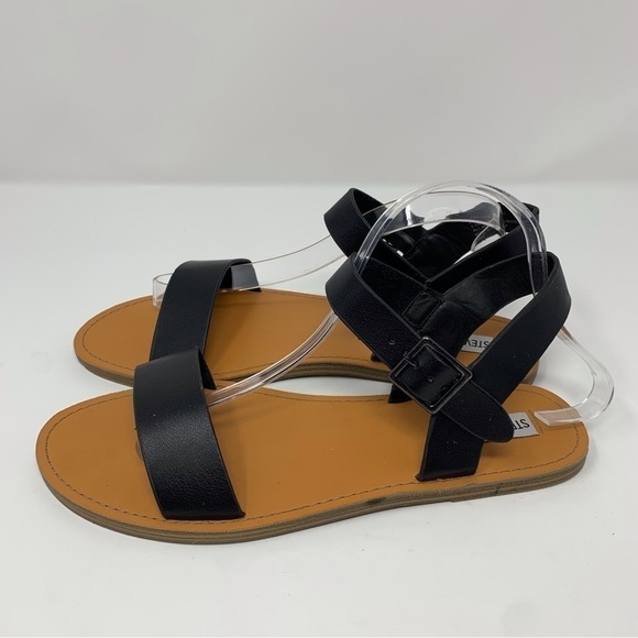 Steve Madden Zone Black Faux Leather Flat Everyday Sandals Size 9.5 - Picture 9 of 16